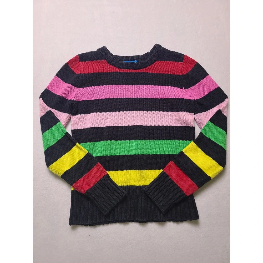 The Children's Place M 7/8 Sweater Rainbow Stripe Navy Blue Knit Pullover Preppy